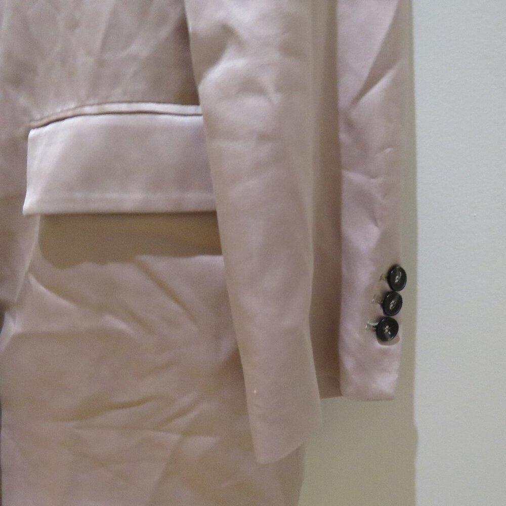 ZARA Long Buttoned Collared Satin Blazer in Blush Pink Pastel Preppy - Size S - Picture 6 of 13
